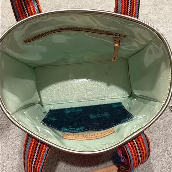 Consuela Tote W/ bag charm! Colorful Tote Bag with Striped Handles - Picture 2 of 4